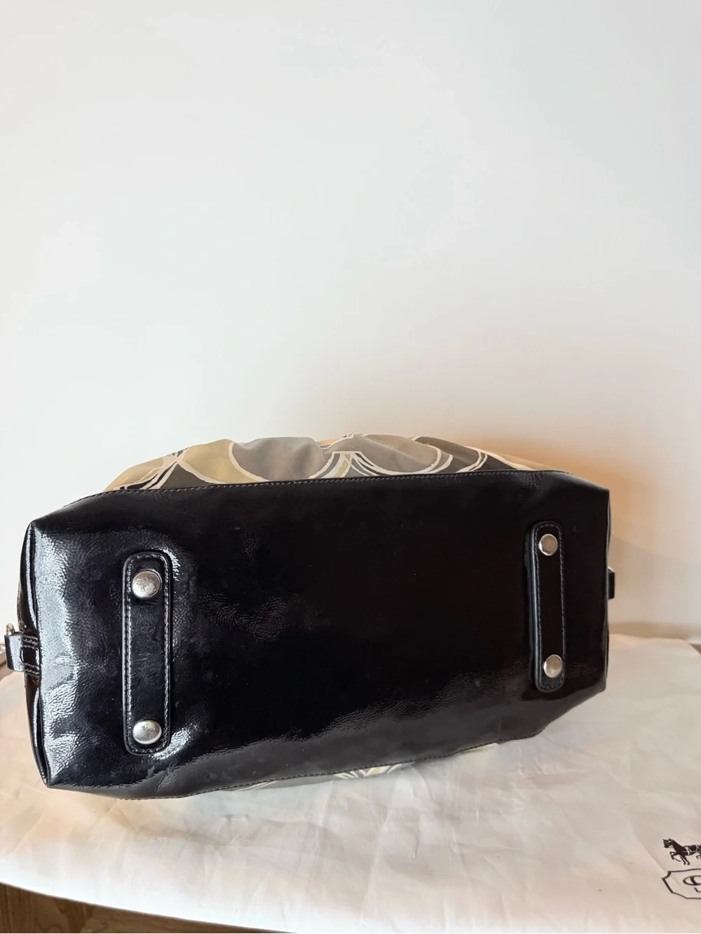Coach (2011) Ashley Scarf Print Satin Satchel Bag- Black